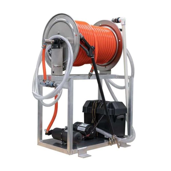 Side view of the Maverick 12V Soft Wash System with Stainless Steel Hose Reel