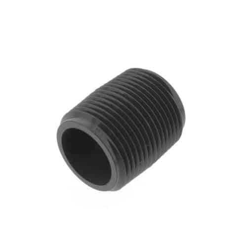 Image of a gray "1" x Close PVC THD Sch 80 Nipple Spears® Pipe Nipple", a molded PVC pipe fitting with male NPT ends and a SCH 80/XH schedule rating. This high-quality pipe nipple provides a leak-resistant connection suitable for high-pressure industrial plumbing and DIY projects. The nipple is 1 inch in nominal size and comes with a limited lifetime warranty. Made in the USA, this gray PVC pipe nipple is a reliable choice for a range of applications.