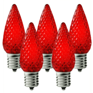 LED C9 Bulbs- Faceted Red Transparent - Bag of 100