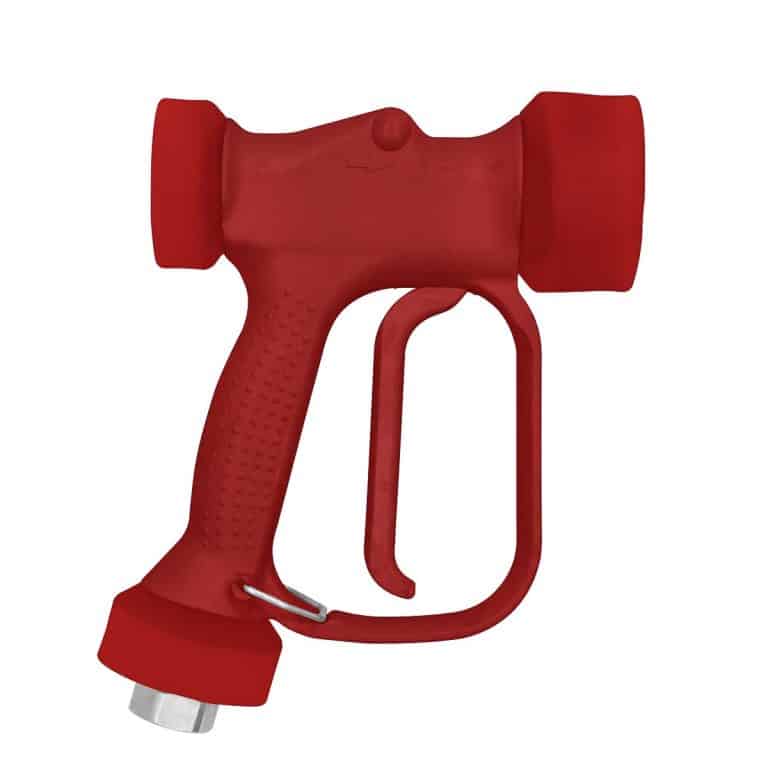 Side view of the 350 PSI Pressure Washing Gun for with Inlet Swivel for Gas Soft Wash Systems - Red