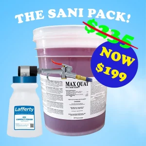 The Sani Pack - Lafferty 3.7 CFM & 80 PSI 633 Fogger & Max Quat 10% Sanitizer 5 Gallons