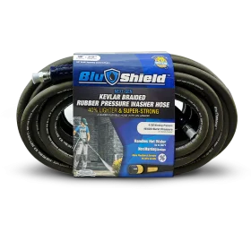 BluShield Kevlar Aramid Braided 3/8 100ft Rubber Pressure Washer Hose, 4200PSI, Non-Marking, Quick Connect Coupler Plug, Heavy Duty & Lightweight