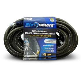 BluShield KEVLAR Aramid Braided 3/8 50′ Rubber Pressure Washer Hose, 4100PSI, Non Marking, Quick Connect Coupler Plug, Heavy Duty & Lightweight