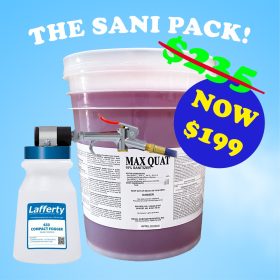 The Sani Pack – Lafferty 3.7 CFM & 80 PSI 633 Fogger & Max Quat 10% Sanitizer 5 Gallons